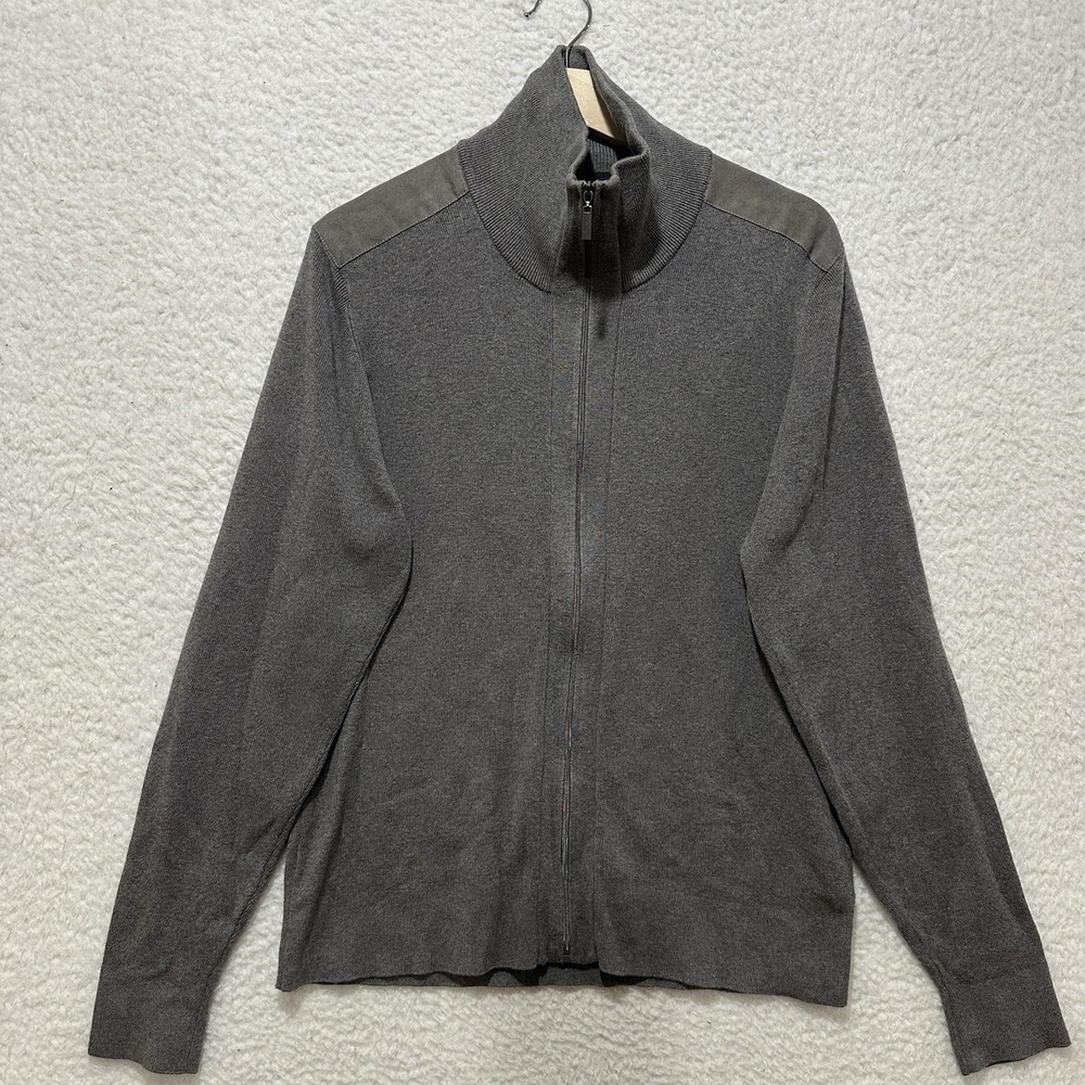 Greg Norman Mens Full Zip Elbow Patch Long Sleeve Gray Cardigan Sweater Size M